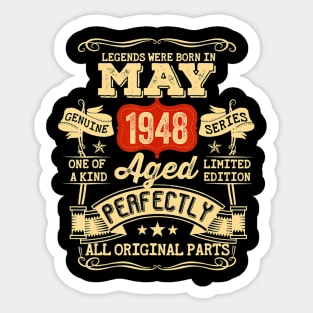 74 Year Old 74th Birthday Gifts Vintage May 1948 Sticker